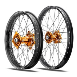 PAIRE DE ROUES TALON/TALON KTM 15/25 MOYEU ORANGE CERCLE NOIR 21X160/19X2.15