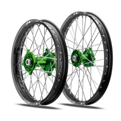 PAIRE DE ROUES TALON/TALON MOYEU VERT CERCLE NOIR KXF 2019/2025 21X1.60/19X2.15