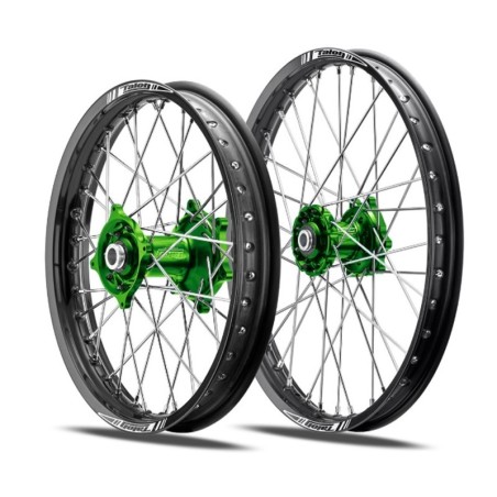 PAIRE DE ROUES TALON/TALON MOYEU VERT CERCLE NOIR KXF 2019/2025 21X1.60/19X2.15