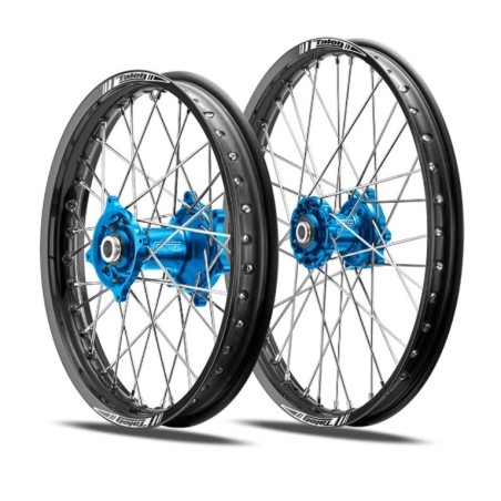 PAIRE DE ROUES TALON/TALON HUSQVARNA 15/25 MOYEU BLEU CERCLE NOIR 21X160/19X2.15